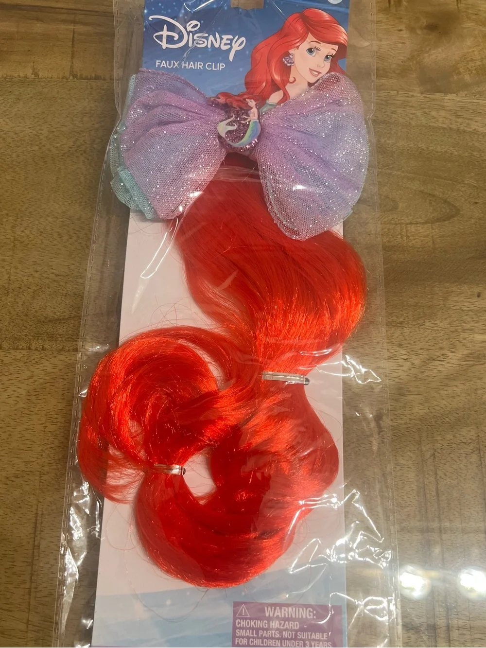 Disney little mermaid Ariel Red Faux Hair Clip with Sparkle Bow
